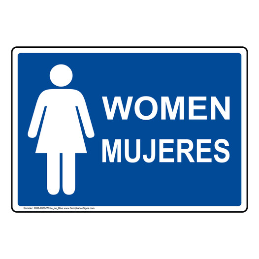 Blue Women - Mujeres Restroom Sign With Symbol RRB-7000-White_on_Blue