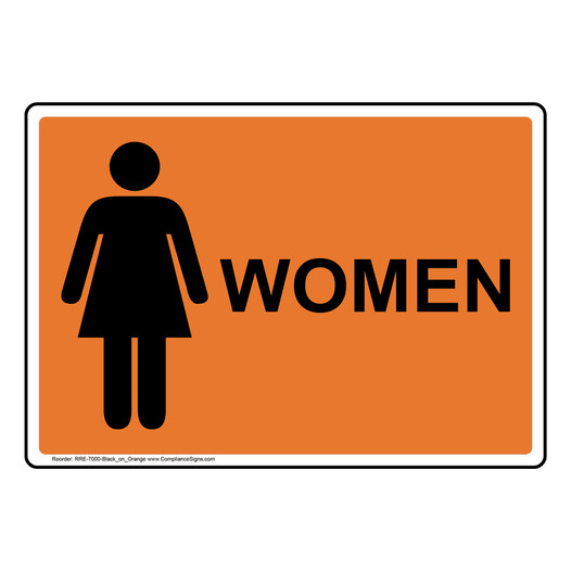 Orange Women Restroom Sign With Symbol RRE-7000-Black_on_Orange