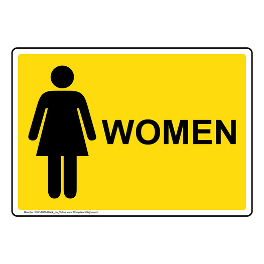 Yellow Women Restroom Sign With Symbol RRE-7000-Black_on_Yellow