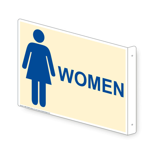 Projection-Mount Ivory WOMEN Restroom Sign With Symbol RRE-7000Proj-Blue_on_Ivory