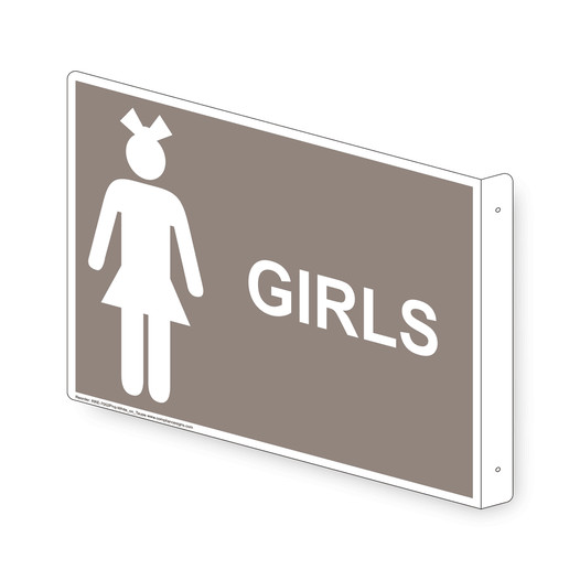 Projection-Mount Taupe GIRLS Restroom Sign With Symbol RRE-7002Proj-White_on_Taupe
