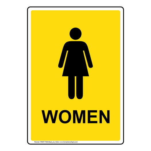 Portrait Yellow Women Restroom Sign With Symbol RREP-7000-Black_on_Yellow