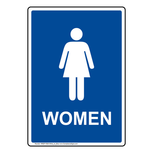 Portrait Blue Women Restroom Sign With Symbol RREP-7000-White_on_Blue