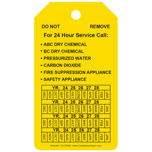Yellow Do Not Remove For 24 Hour Service Tag CS157642