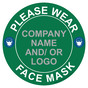 Green Please Wear Face Mask Round Floor Label with Company Name and / or Logo CS784979
