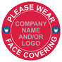 Red Please Wear Face Covering Round Floor Label with Company Name and / or Logo CS893083