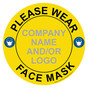 Yellow Please Wear Face Mask Round Floor Label with Company Name and / or Logo CS573635