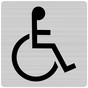 Brushed Silver ADA Wheelchair Accessible Symbol Tactile Sign NHE-1_Black_on_BrushedSilver