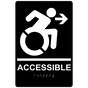 Black Braille ACCESSIBLE Right Sign with Dynamic Accessibility Symbol RRE-14756R_White_on_Black