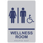 Silver ADA Braille Accessible WELLNESS ROOM Sign with Symbol RRE-50821-MarineBlue_on_Silver