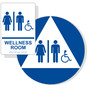 White ADA Braille Accessible Unisex WELLNESS ROOM Sign Set RRE-50821_DCTS_Set_Blue_on_White