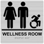 Square Brushed Silver Braille WELLNESS ROOM Sign with Dynamic Accessibility Symbol RRE-50821R-99_Black_on_BrushedSilver