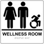 Square White Braille WELLNESS ROOM Sign with Dynamic Accessibility Symbol - RRE-50821R-99_Black_on_White