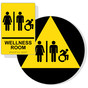 Yellow Braille WELLNESS ROOM Sign Set with Dynamic Accessibility Symbol RRE-50821R_DCTS_Set_Black_on_Yellow