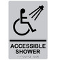 Silver ADA Braille ACCESSIBLE SHOWER Sign with Symbol RRE-840_Black_on_Silver