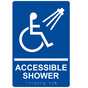 Blue ADA Braille ACCESSIBLE SHOWER Sign with Symbol RRE-840_White_on_Blue