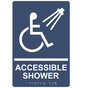 Navy ADA Braille ACCESSIBLE SHOWER Sign with Symbol RRE-840_White_on_Navy