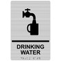 Brushed Silver ADA Braille DRINKING WATER Sign with Symbol RRE-890_Black_on_BrushedSilver