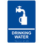 Blue ADA Braille DRINKING WATER Sign with Symbol RRE-890_White_on_Blue
