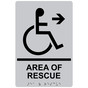 Silver ADA Braille Accessible AREA OF RESCUE Right Sign RRE-14762_Black_on_Silver