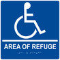 Square Blue ADA Braille Accessible AREA OF REFUGE Sign - RRE-910-99_White_on_Blue