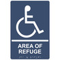 Navy ADA Braille Accessible AREA OF REFUGE Sign with Symbol RRE-910_White_on_Navy