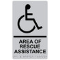 Silver ADA Braille Accessible AREA OF RESCUE ASSISTANCE Sign with Symbol RRE-915_Black_on_Silver