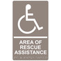Taupe ADA Braille Accessible AREA OF RESCUE ASSISTANCE Sign with Symbol RRE-915_White_on_Taupe