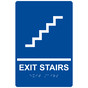 Blue ADA Braille EXIT STAIRS Sign with Symbol RRE-225_White_on_Blue