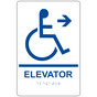 White ADA Braille Accessible ELEVATOR Right Sign RRE-14783_Blue_on_White