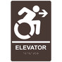 Dark Brown Braille ELEVATOR Right Sign with Dynamic Accessibility Symbol RRE-14783R_White_on_DarkBrown
