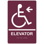 Burgundy ADA Braille Accessible ELEVATOR Left Sign RRE-14784_White_on_Burgundy