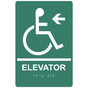 Pine Green ADA Braille Accessible ELEVATOR Left Sign RRE-14784_White_on_PineGreen