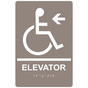 Taupe ADA Braille Accessible ELEVATOR Left Sign RRE-14784_White_on_Taupe