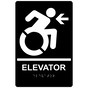 Black Braille ELEVATOR Left Sign with Dynamic Accessibility Symbol RRE-14784R_White_on_Black