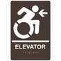 Dark Brown Braille ELEVATOR Left Sign with Dynamic Accessibility Symbol RRE-14784R_White_on_DarkBrown