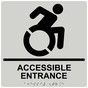 Square Pearl Gray Braille ACCESSIBLE ENTRANCE Sign with Dynamic Accessibility Symbol - RRE-28982R-99_Black_on_PearlGray