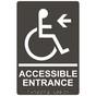 Charcoal Gray ADA Braille ACCESSIBLE ENTRANCE Left Sign with Symbol RRE-32160_White_on_CharcoalGray