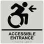 Square Pearl Gray Braille ACCESSIBLE ENTRANCE Sign with Dynamic Accessibility Symbol - RRE-32160R-99_Black_on_PearlGray