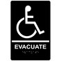 Black ADA Braille Accessible EVACUATE Sign RRE-14788_White_on_Black