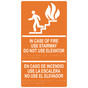 Orange ADA Braille IN CASE OF FIRE USE STAIRWAY English + Spanish Sign RRB-230_White_on_Orange