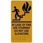 Gold ADA Braille IN CASE OF FIRE USE STAIRWAY DO NOT USE ELEVATORS Sign with Symbol RRE-230_Black_on_Gold