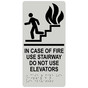Pearl Gray ADA Braille IN CASE OF FIRE USE STAIRWAY DO NOT USE ELEVATORS Sign with Symbol RRE-230_Black_on_PearlGray