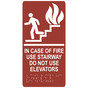 Canyon ADA Braille IN CASE OF FIRE USE STAIRWAY DO NOT USE ELEVATORS Sign with Symbol RRE-230_White_on_Canyon