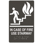 Charcoal Gray ADA Braille IN CASE OF FIRE USE STAIRWAY Sign with Symbol RRE-235_White_on_CharcoalGray