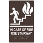 Dark Brown ADA Braille IN CASE OF FIRE USE STAIRWAY Sign with Symbol RRE-235_White_on_DarkBrown