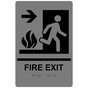Gray ADA Braille FIRE EXIT Right Sign with Symbol RRE-245_Black_on_Gray