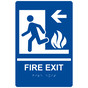 Blue ADA Braille FIRE EXIT Left Sign with Symbol RRE-250_White_on_Blue