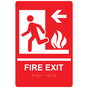 Red ADA Braille FIRE EXIT Left Sign with Symbol RRE-250_White_on_Red
