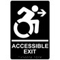 Black Braille ACCESSIBLE EXIT Right Sign with Dynamic Accessibility Symbol RRE-14758R_White_on_Black